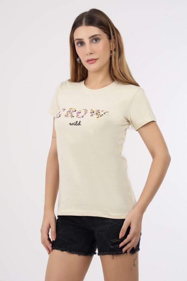 Wineberry Women’s Vanilla Round Neck Chest Printed Cotton Tee – Comfortable 100% Sinker Fabric