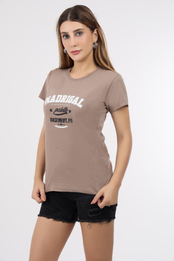 Wineberry Women’s Fawn Round Neck Chest Printed Cotton Tee – Comfortable 100% Sinker Fabric