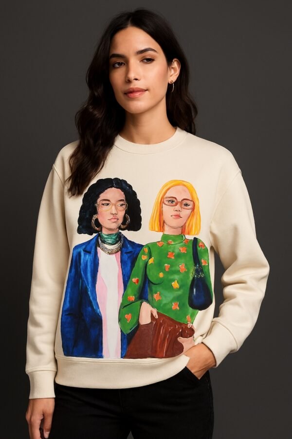 WINEBERRY Women Aziraphale and Crowley Graphic Print Full Sleeve Sweatshirt 100 % Fleece