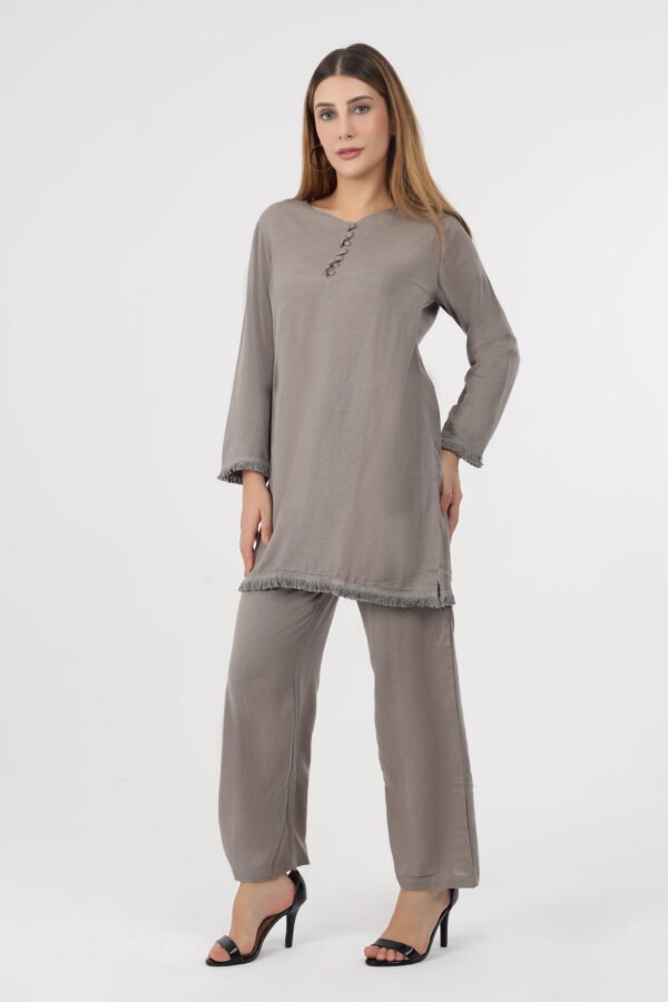 Wineberry Women’s Ivory Grey Co-Ord Set – Comfortable 100% Cotton Linen