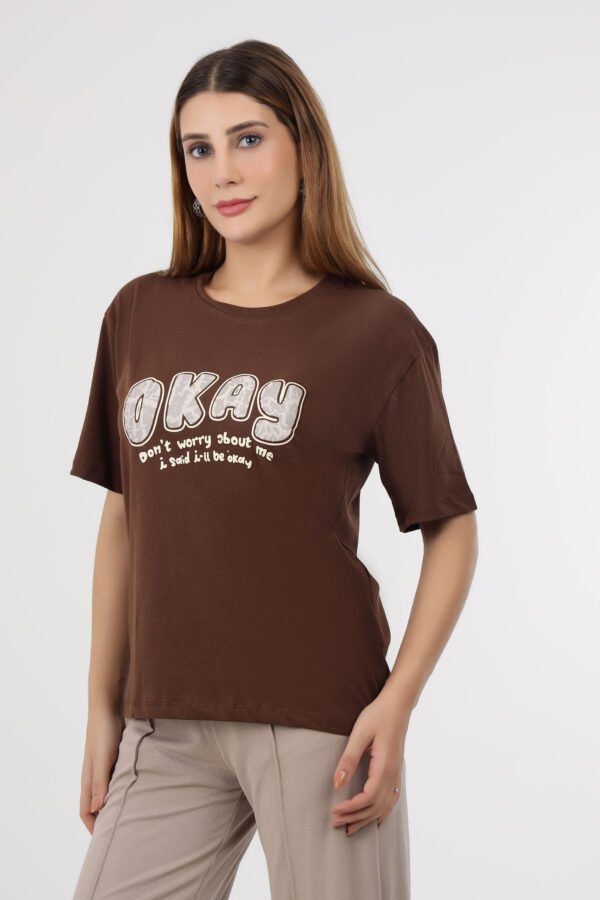 Wineberry Women’s Coffee Round Neck T-Shirt Chest Printed – Comfortable 100% Sinker Fabric