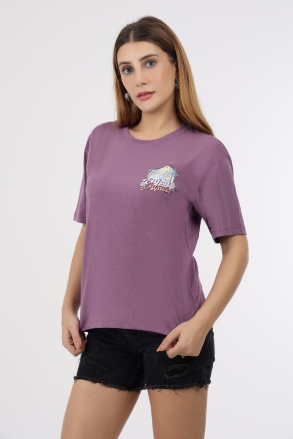 Wineberry Women’s Mauve Round Neck T-Shirt – 100% Cotton Sinker Heavy GSM Fabric