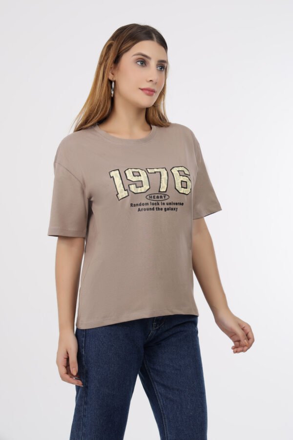 Wineberry Women’s Fawn Round Neck T-Shirt Chest Printed – Comfortable 100% Sinker Fabric