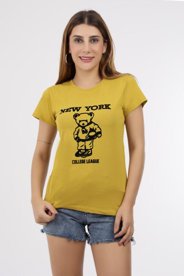 Wineberry Women’s Maize Round Neck Chest Printed Cotton Tee – Comfortable 100% Sinker Fabric