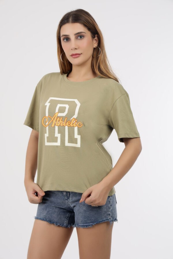 Wineberry Women’s Lite Olive Neck Chest Printed Cotton Tee – 100% Cotton Sinker Heavy GSM Fabric