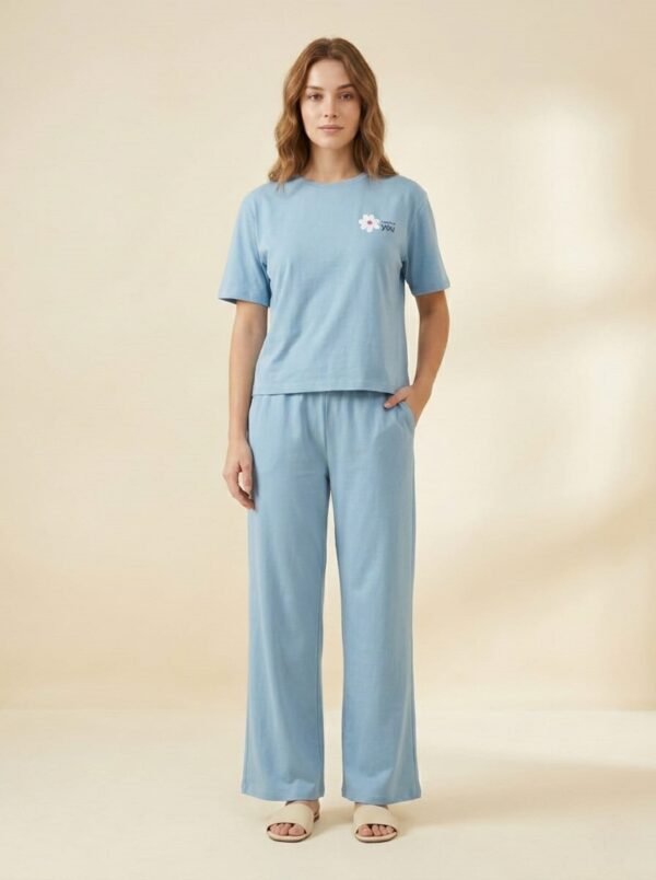 WINEBERRY Women's Comfortable two-piece lounge set 100% Cotton Lycra