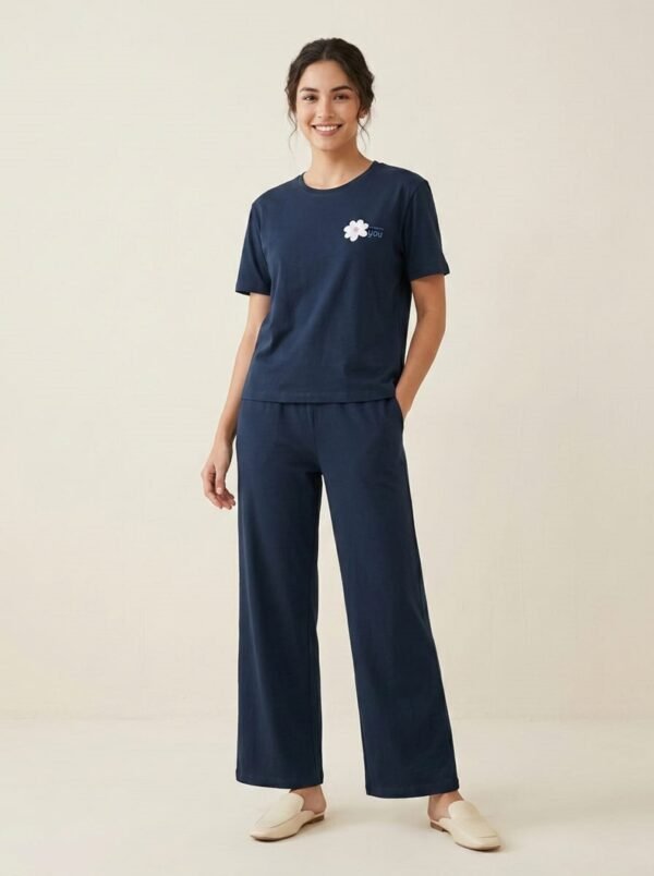 WINEBERRY Women's Comfortable two-piece lounge set 100% Cotton Lycra