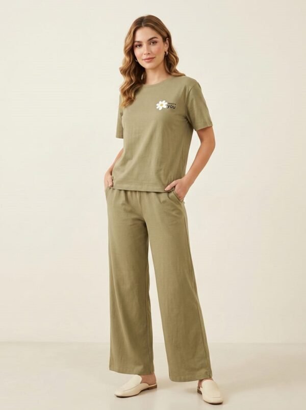 WINEBERRY Women's Comfortable two-piece lounge set 100% Cotton Lycra