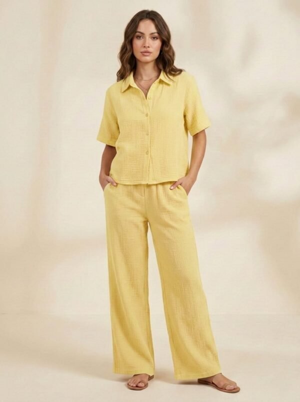 WINEBERRY Women's Stylish two-piece lounge set Crushed Double Fabric Weave